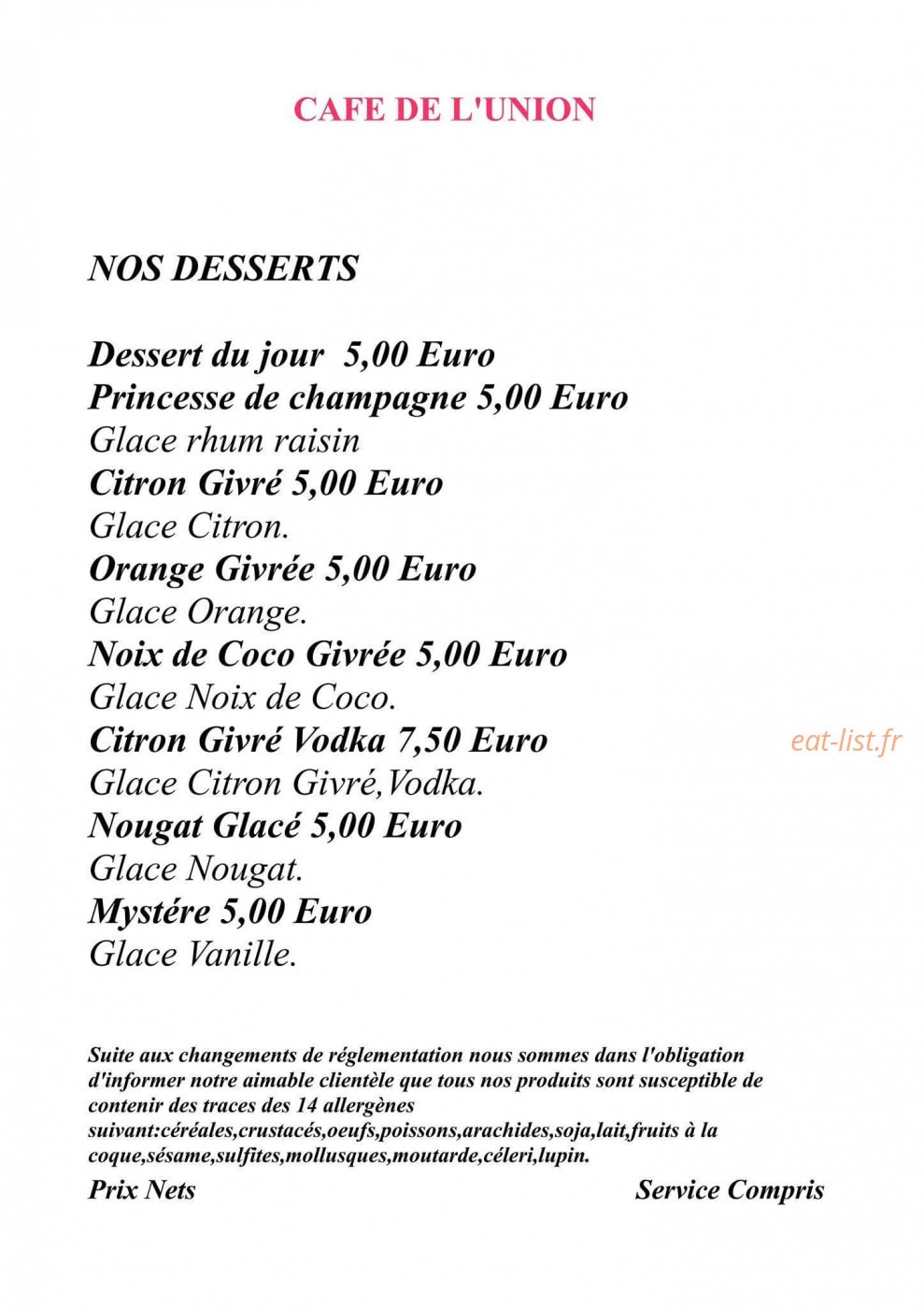 Café de l'Union — carte page 7