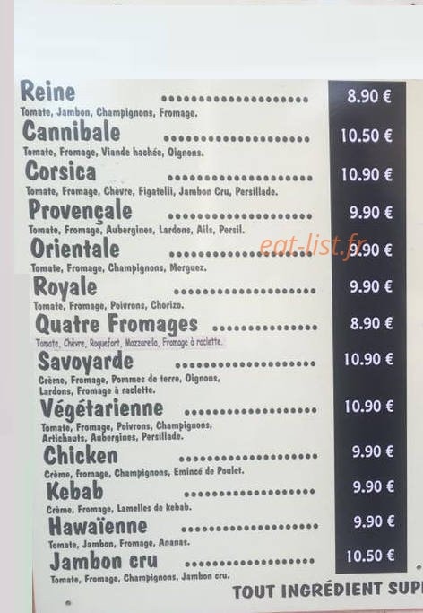 La Pizza du Pré — carte page 1