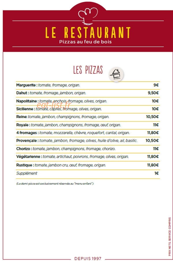 Le Restaurant — carte page 1