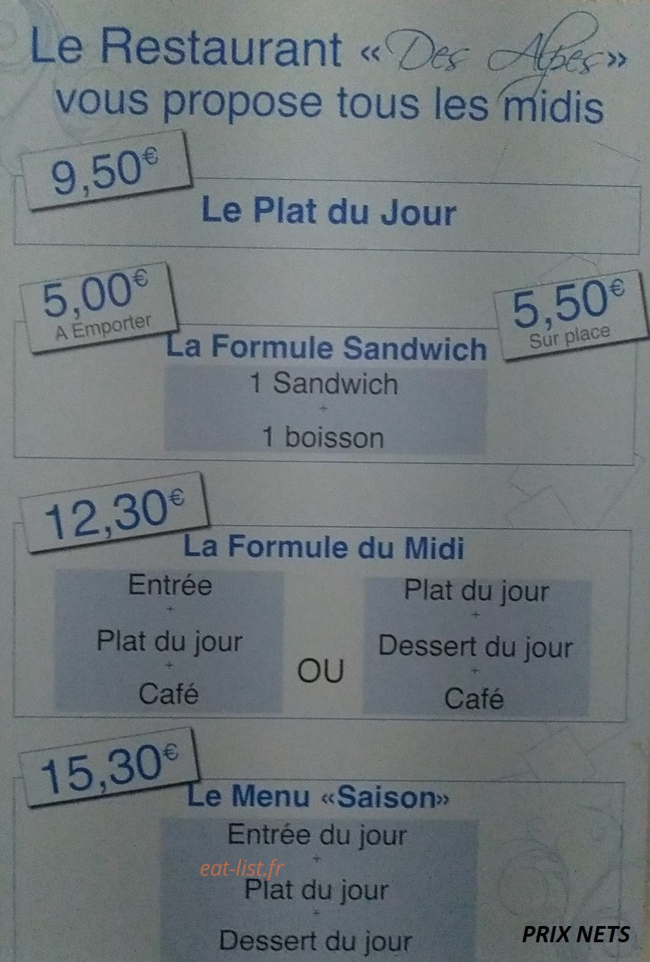 Bar Des Alpes — carte page 1