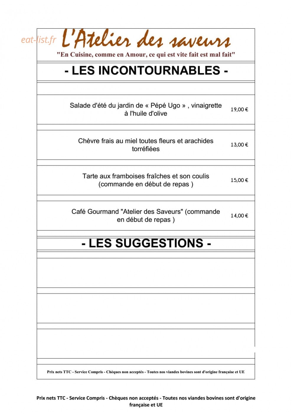 L’Atelier des Saveurs — carte page 3