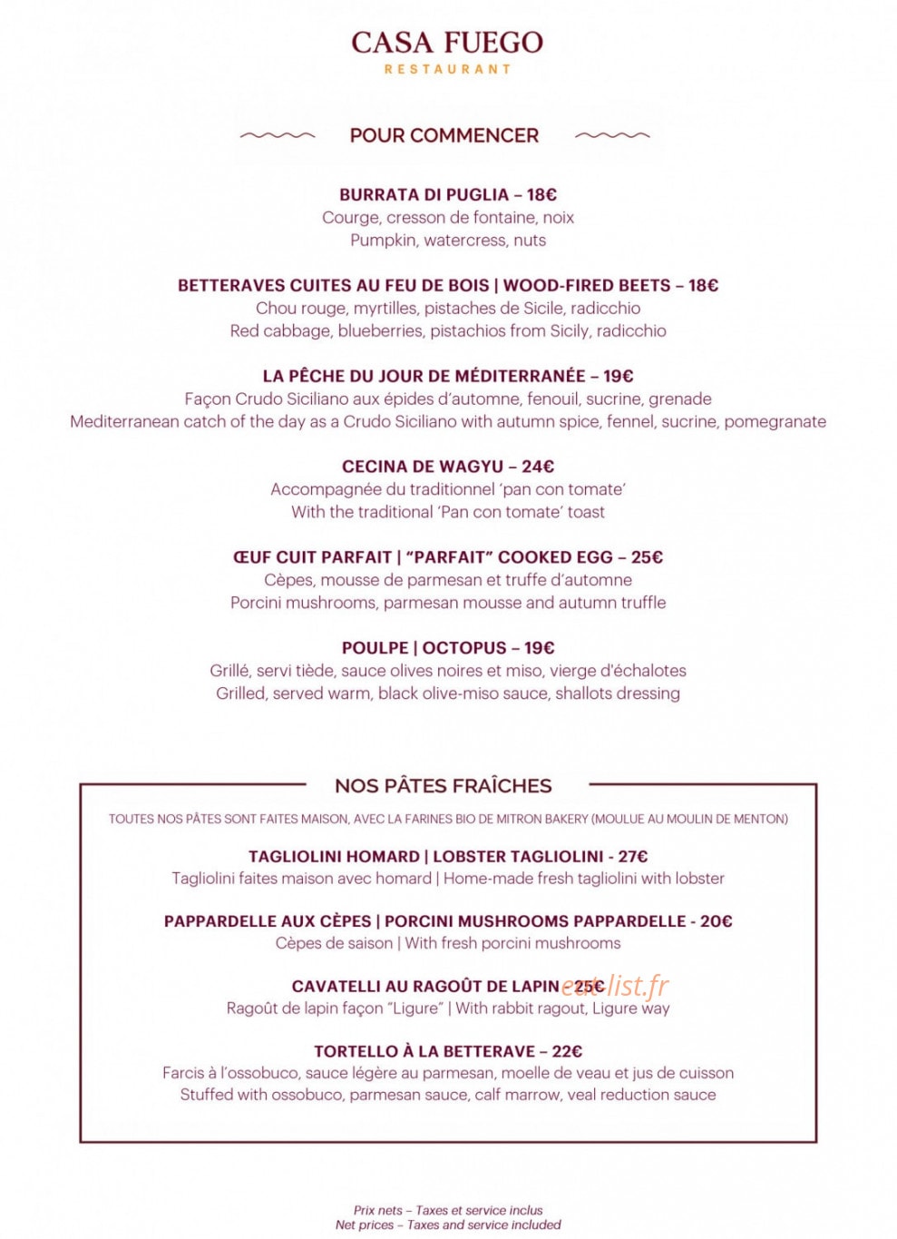 Casa Fuego — carte page 1