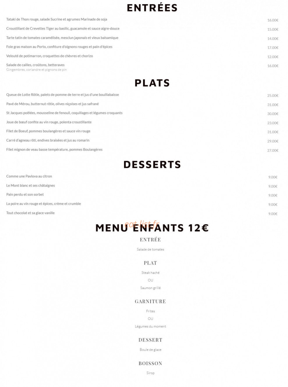 JR Bistronomie — carte page 1