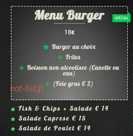 Koala’s Burger — carte page 1