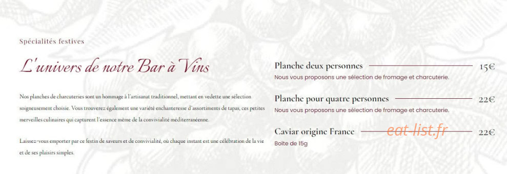 L’Art du Vin — carte page 1