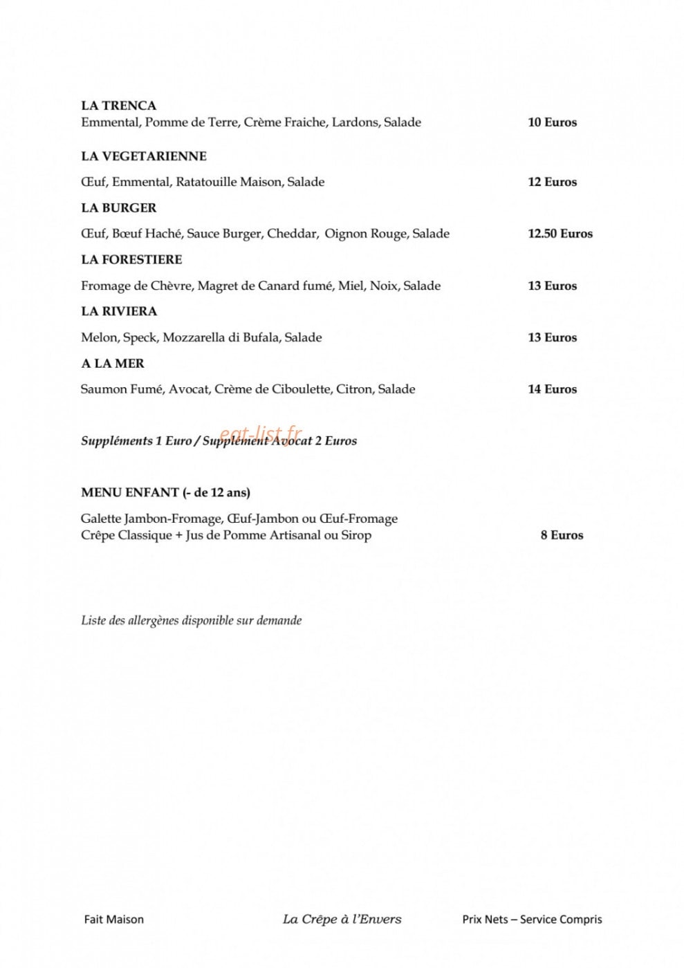 La Crêpe à l’Envers — carte page 2
