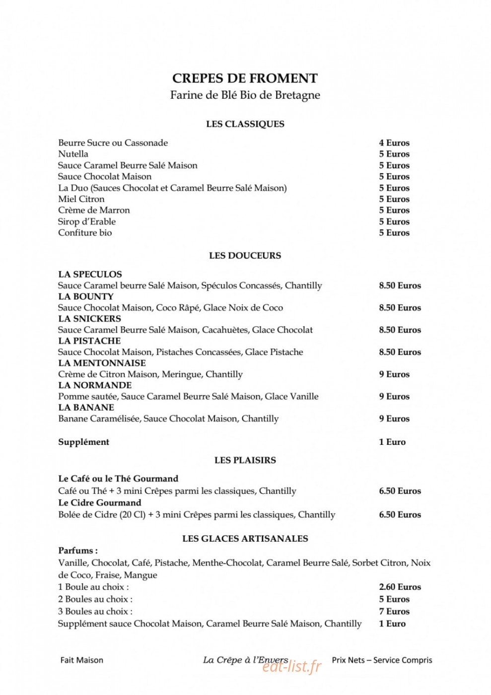 La Crêpe à l’Envers — carte page 3