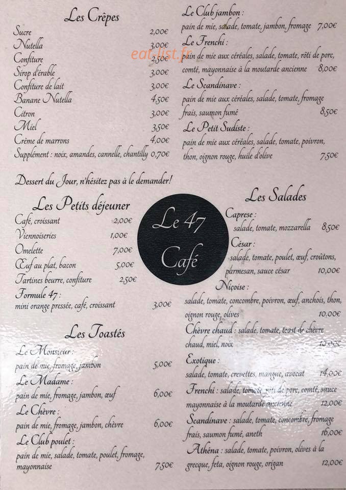 Le 47 café — carte page 1