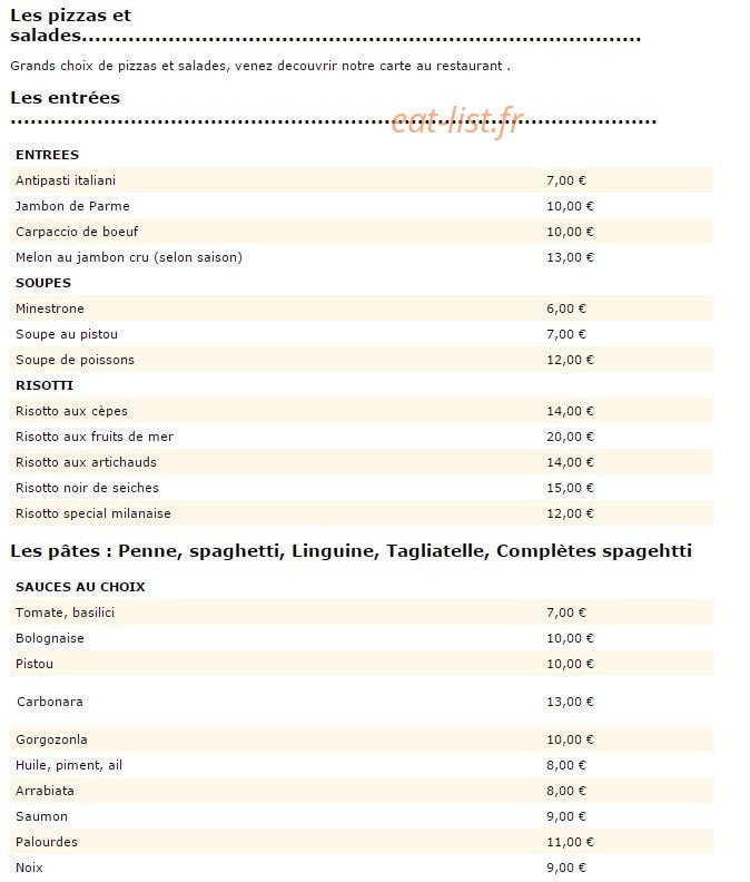 Le Tagliatelle — carte page 1