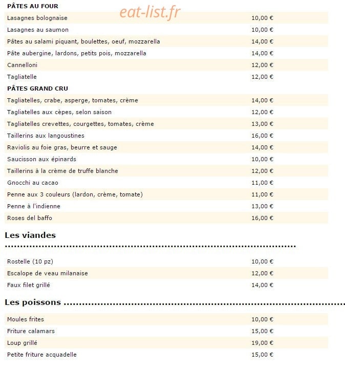Le Tagliatelle — carte page 2