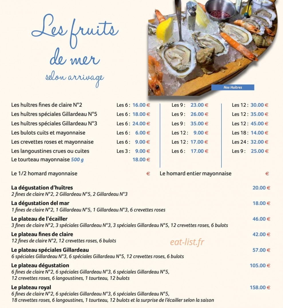 Carte et menu de Les Enfants Terribles à Menton — Les fruits de mer