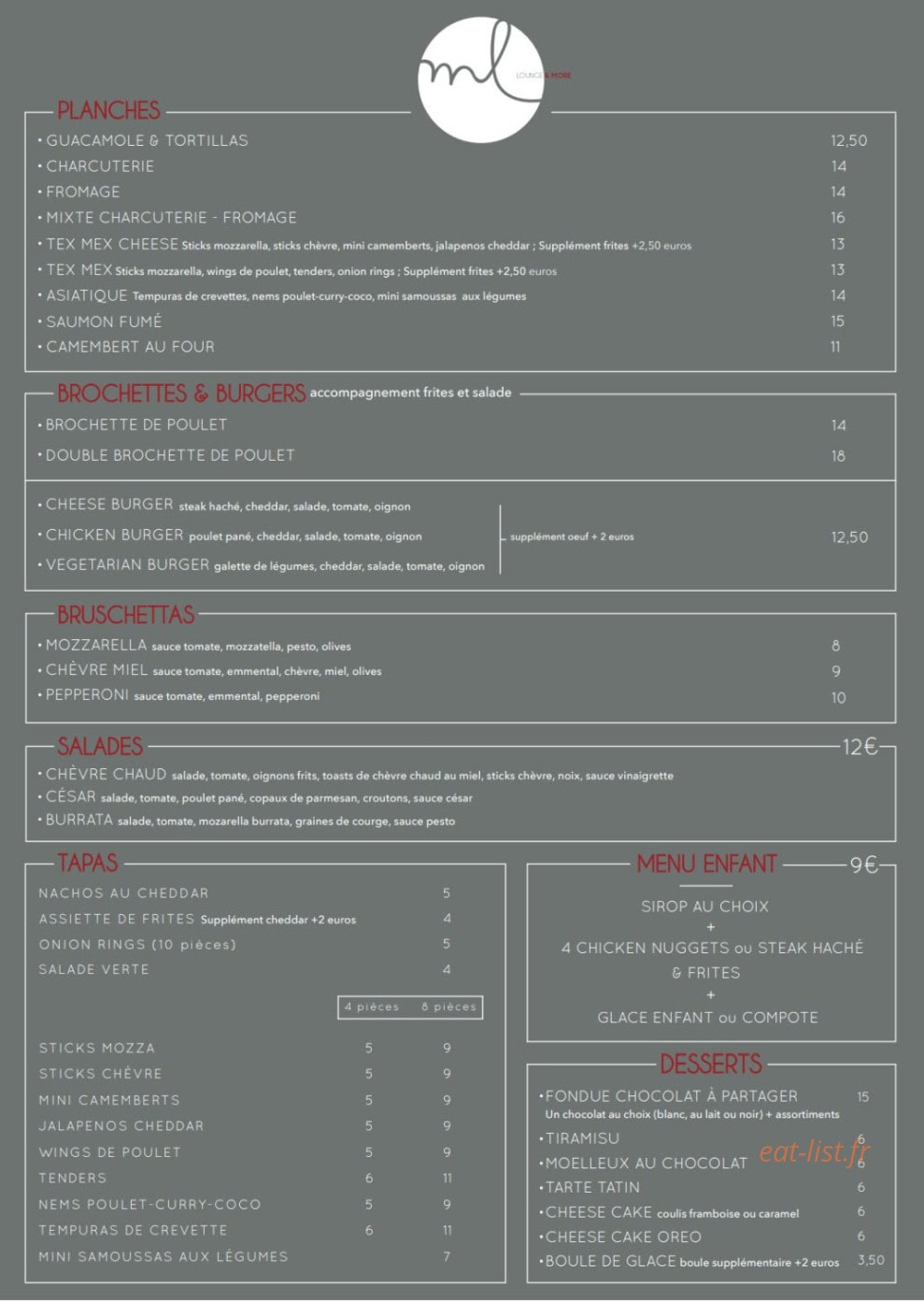 ML Lounge — carte page 1
