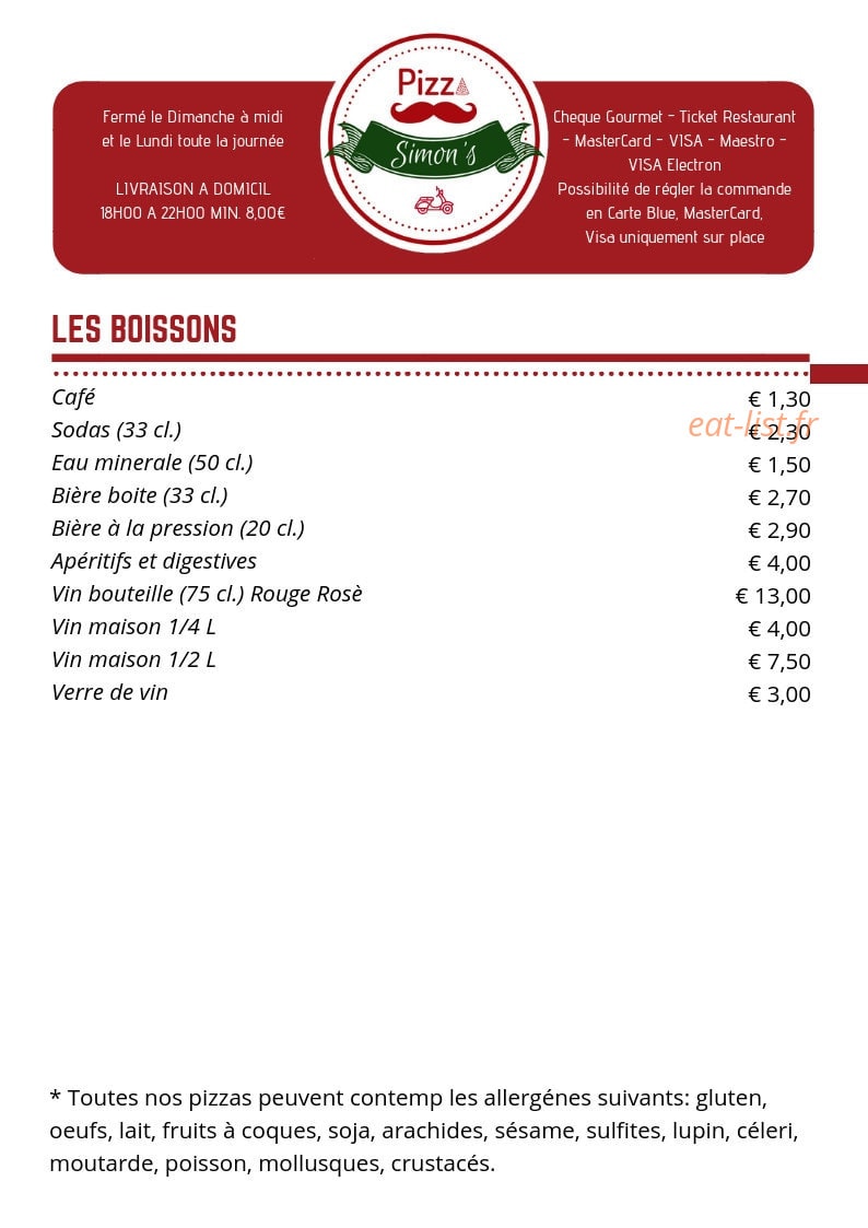 Pizza Simon's — carte page 4