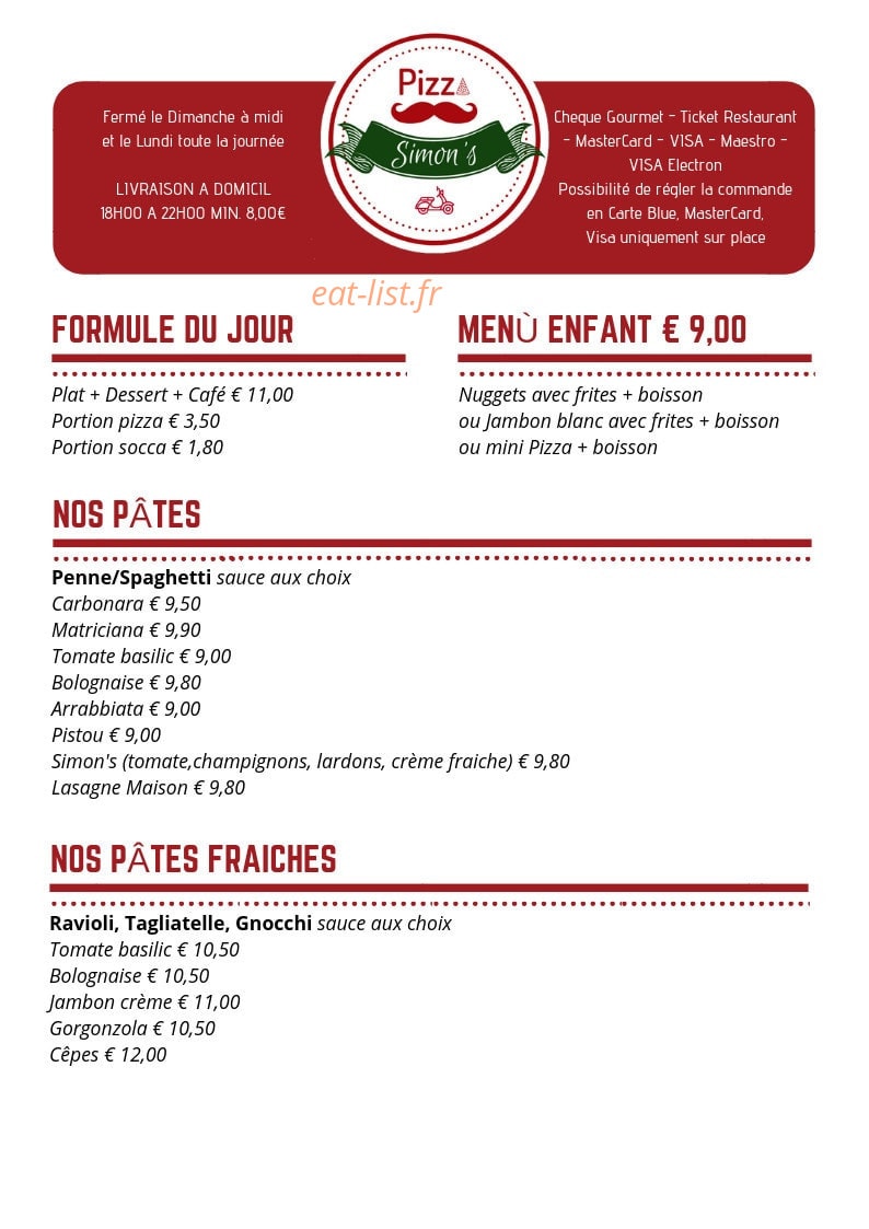 Pizza Simon's — carte page 2