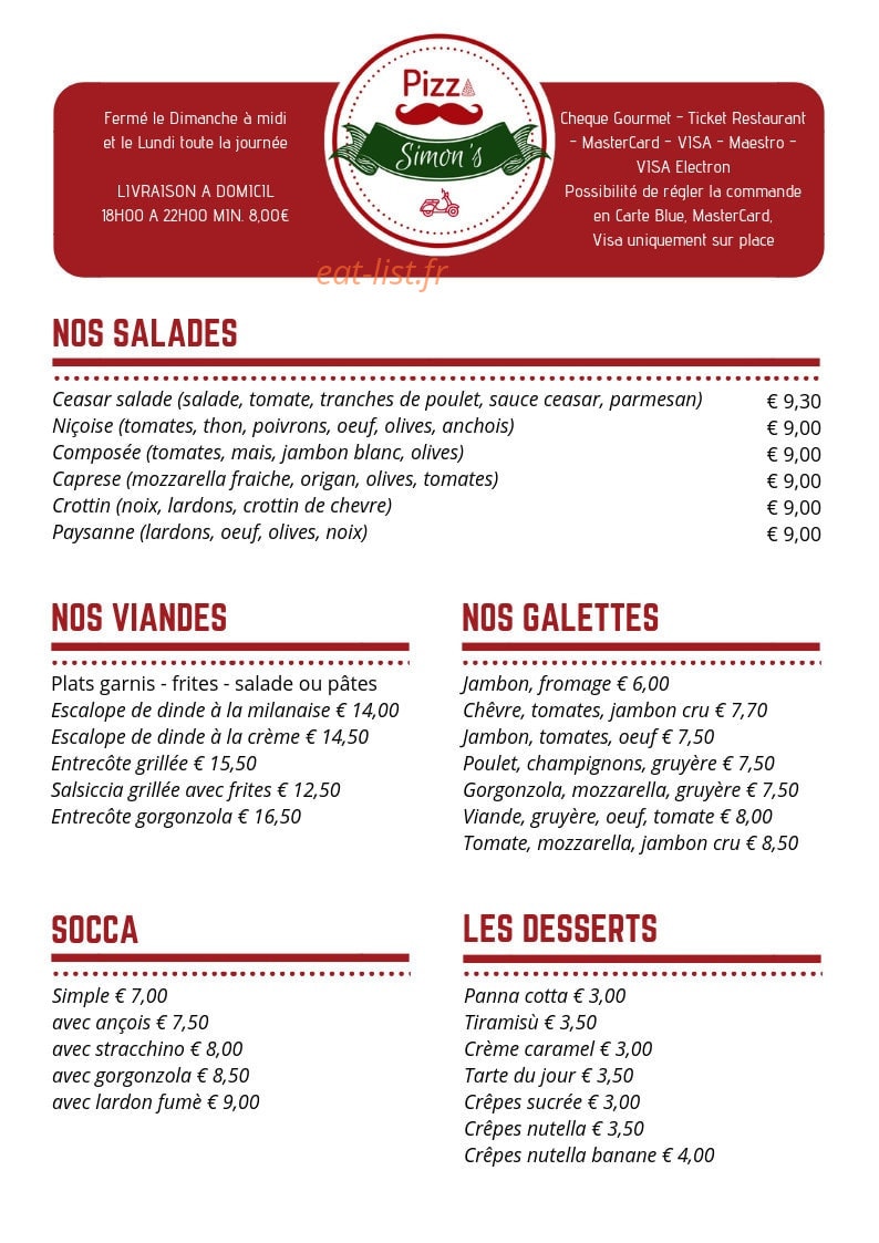 Pizza Simon's — carte page 3