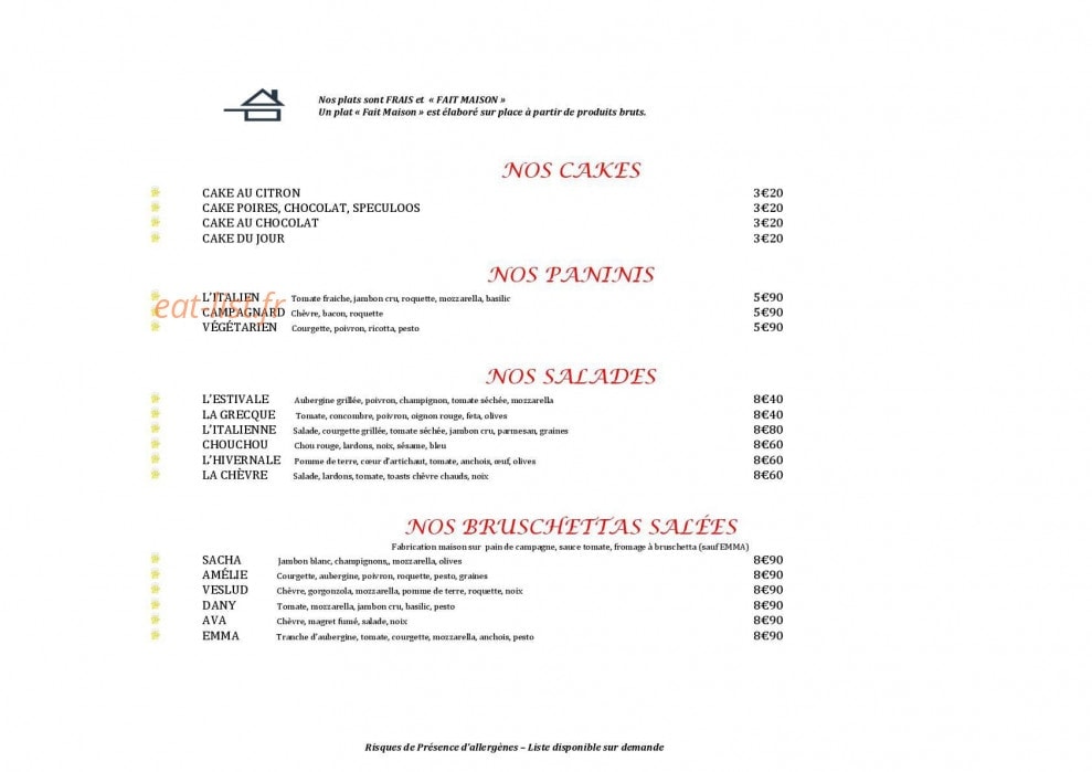 Star Brusch Café — carte page 1