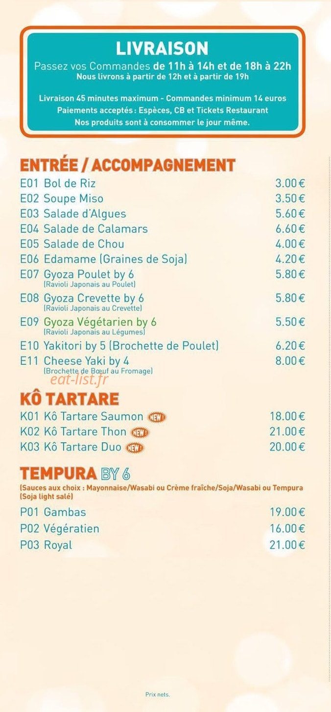 Sushi Kô — carte page 1