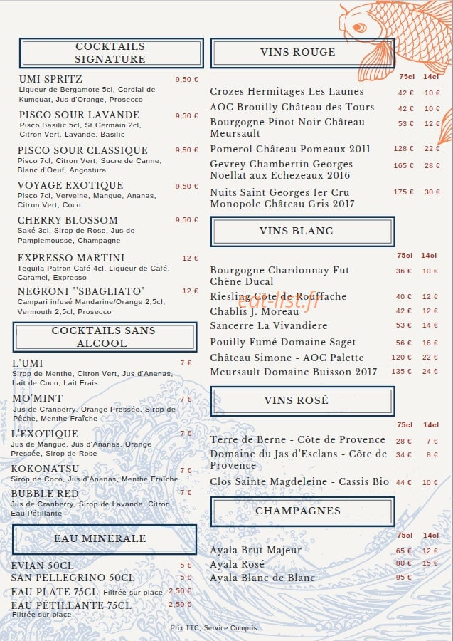 UMI Restaurant Fusion — carte page 3