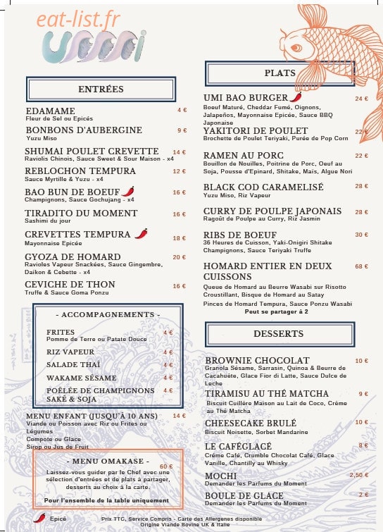 UMI Restaurant Fusion — carte page 2