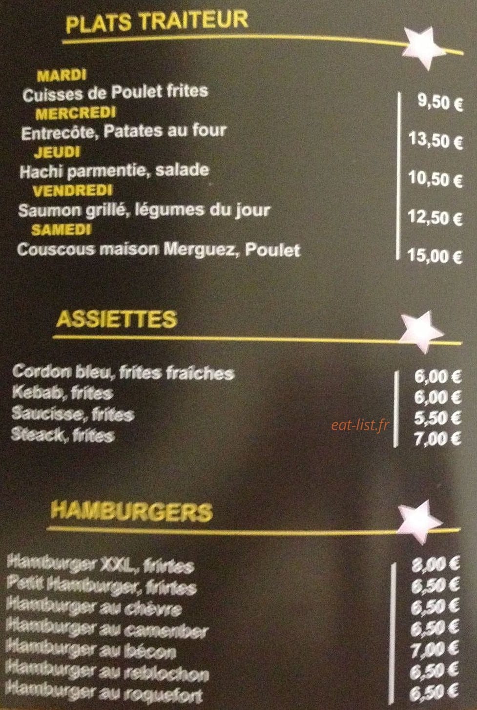 Univers snack traiteur — carte page 1