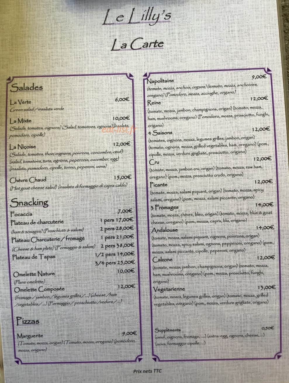 Le Lilly’s — carte page 1