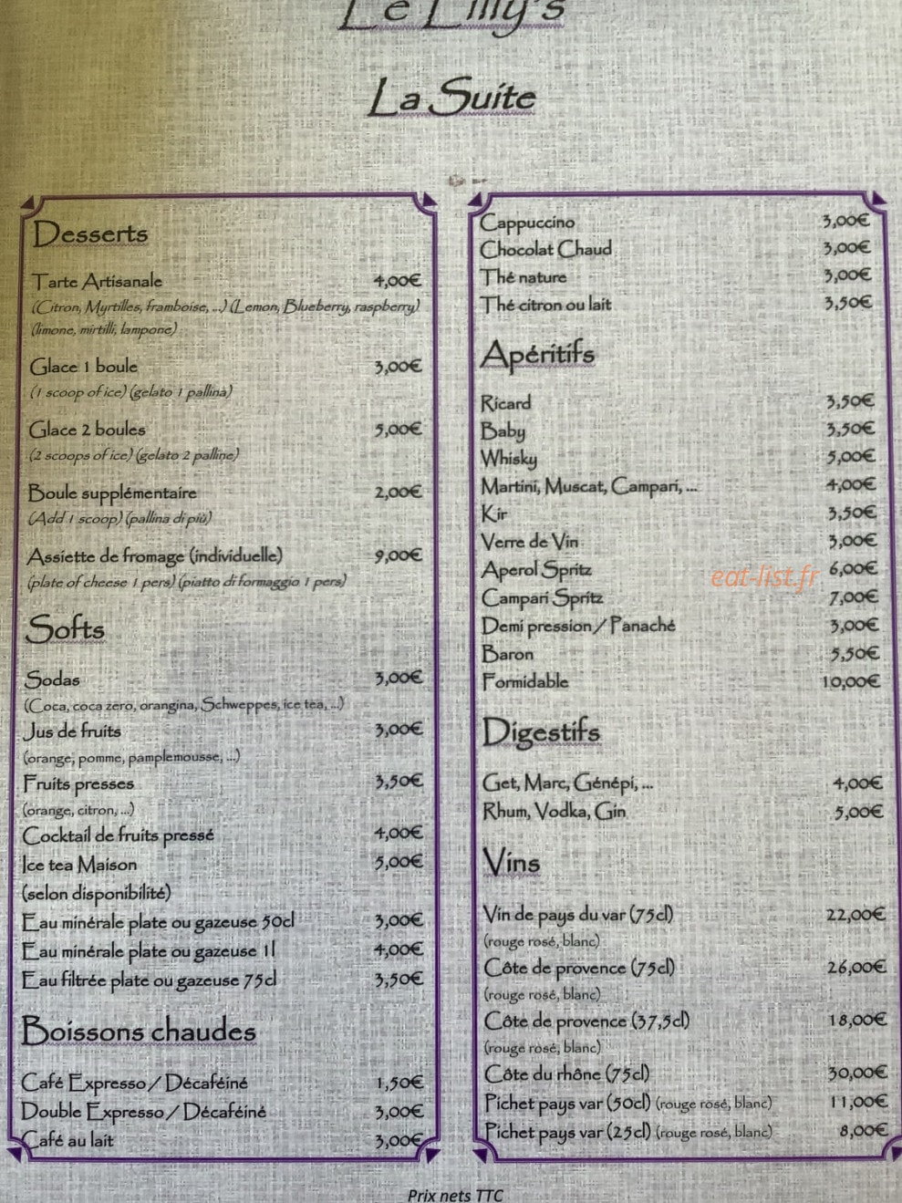 Le Lilly’s — carte page 2