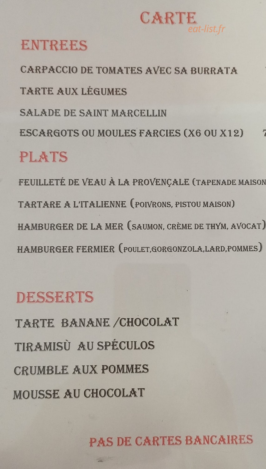 Le bistrot de Bézaudun chez Sandrine — carte page 1
