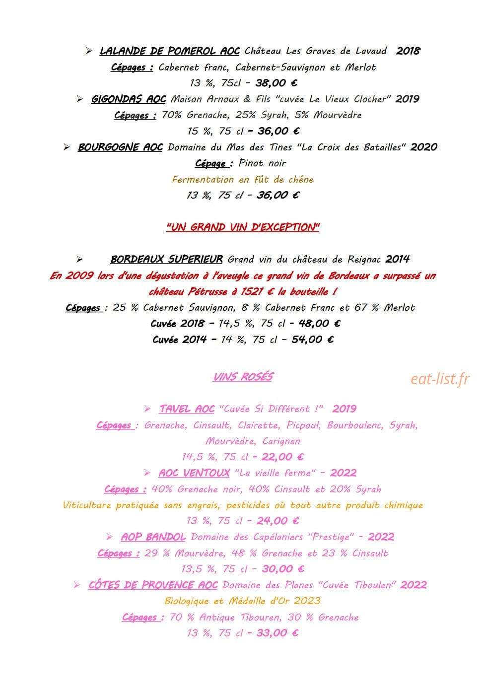Le Bistrot de Siriya — carte page 10
