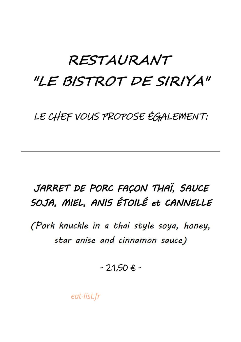 Le Bistrot de Siriya — carte page 3