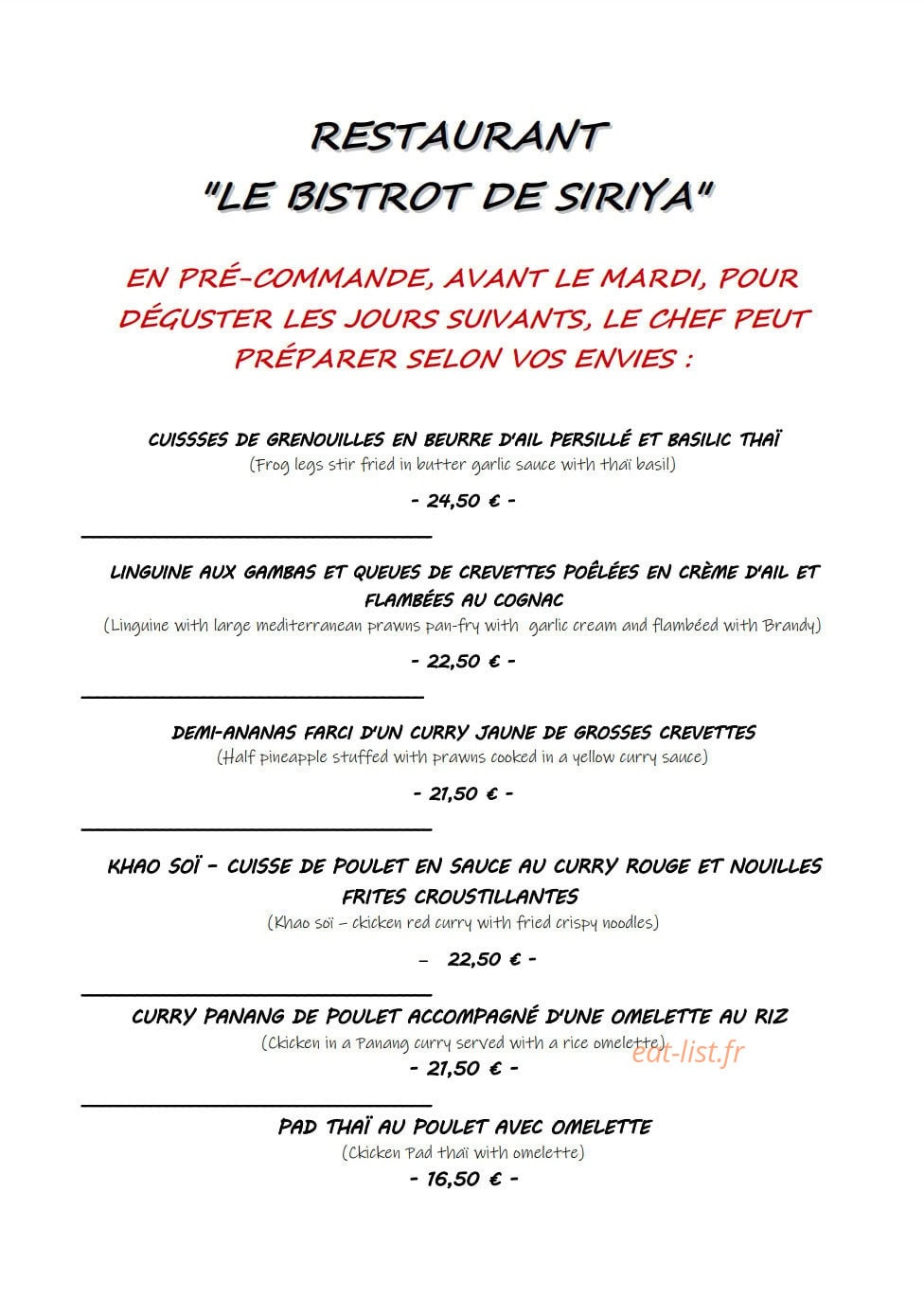 Le Bistrot de Siriya — carte page 4