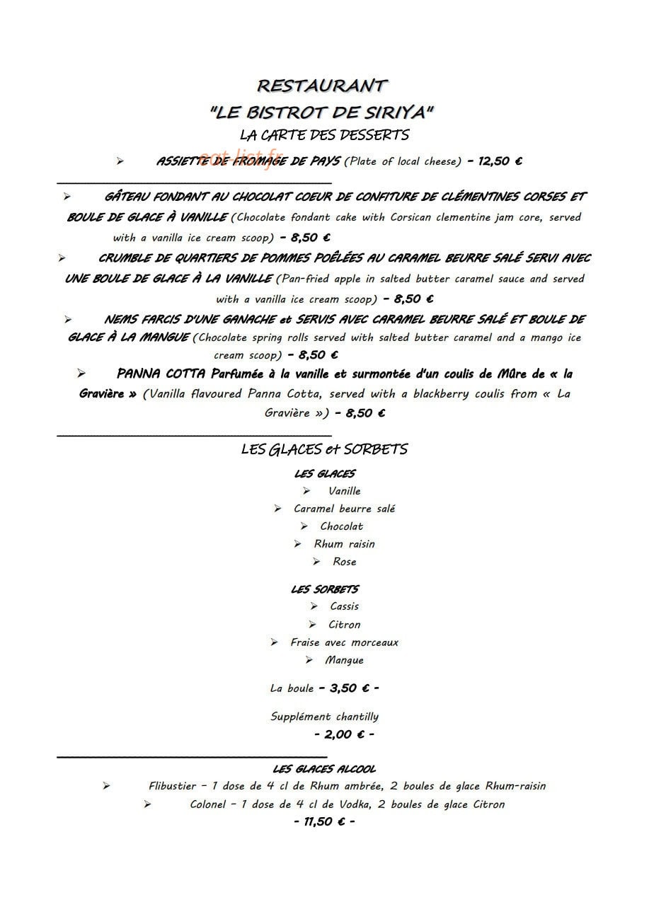 Le Bistrot de Siriya — carte page 6