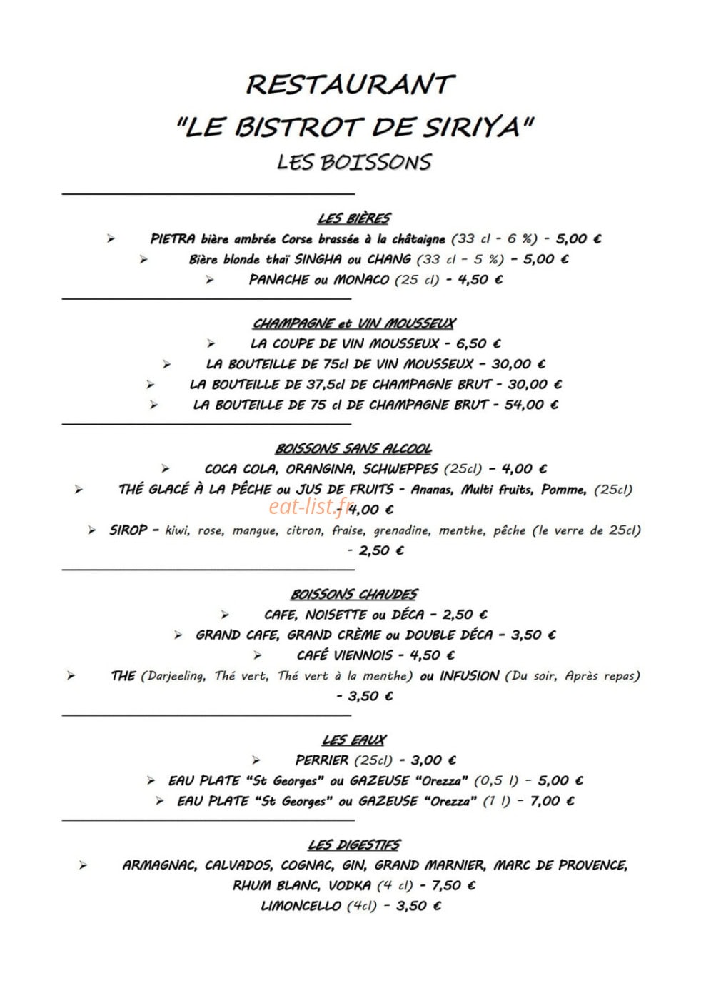 Le Bistrot de Siriya — carte page 8