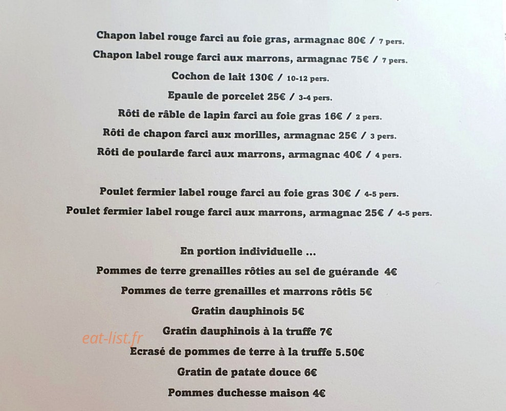 Carte et menu de La rôtisserie des plans à Carros — Exemple de menu