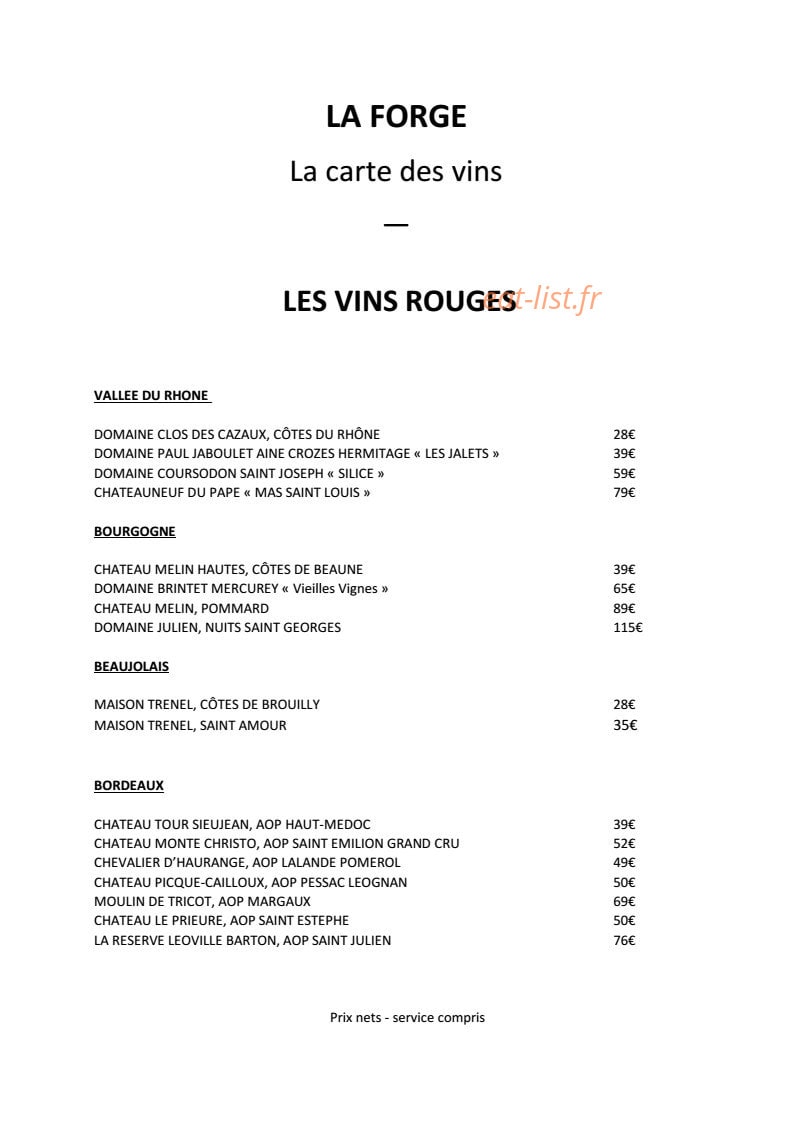 Restaurant La Forge — carte page 8