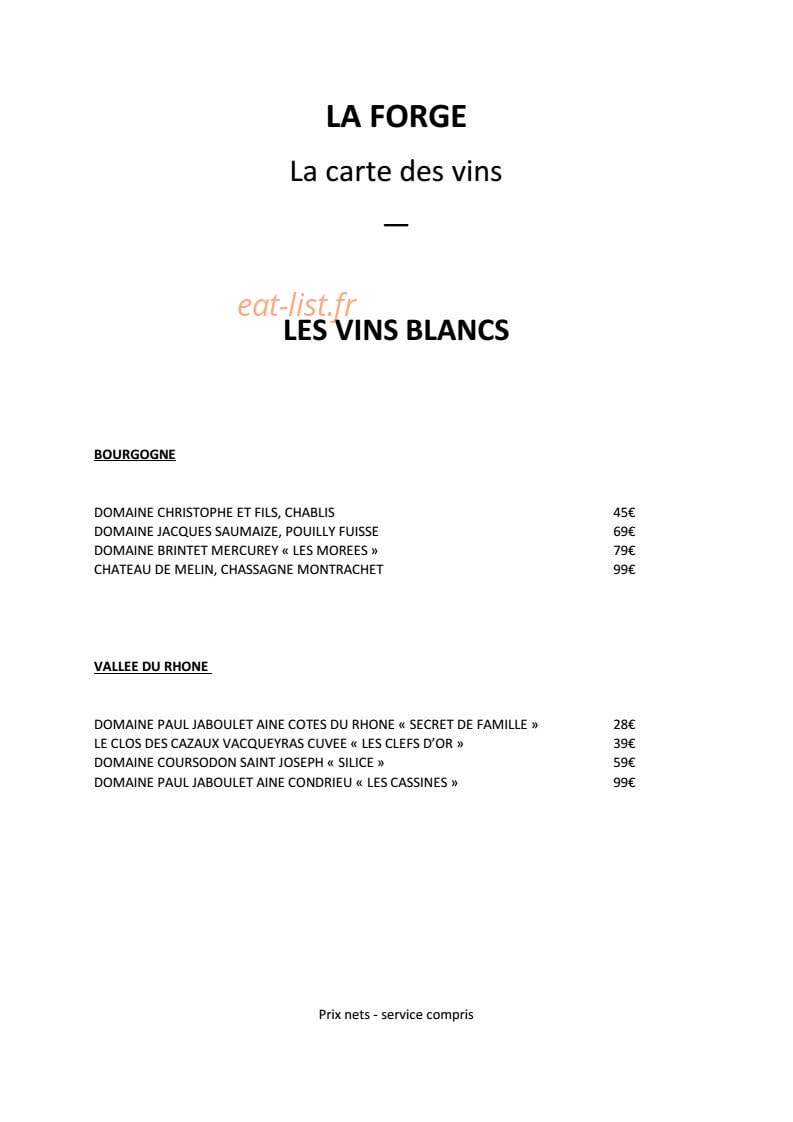 Restaurant La Forge — carte page 9