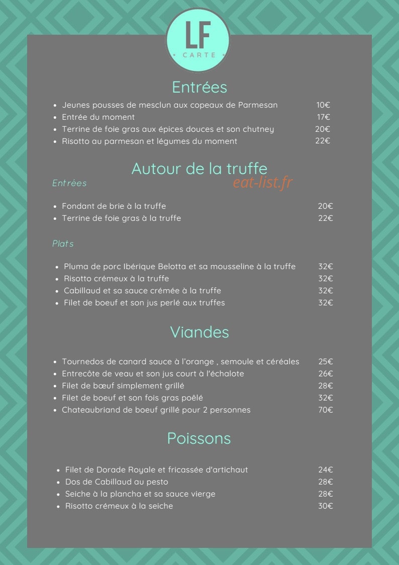 Restaurant La Forge — carte page 1