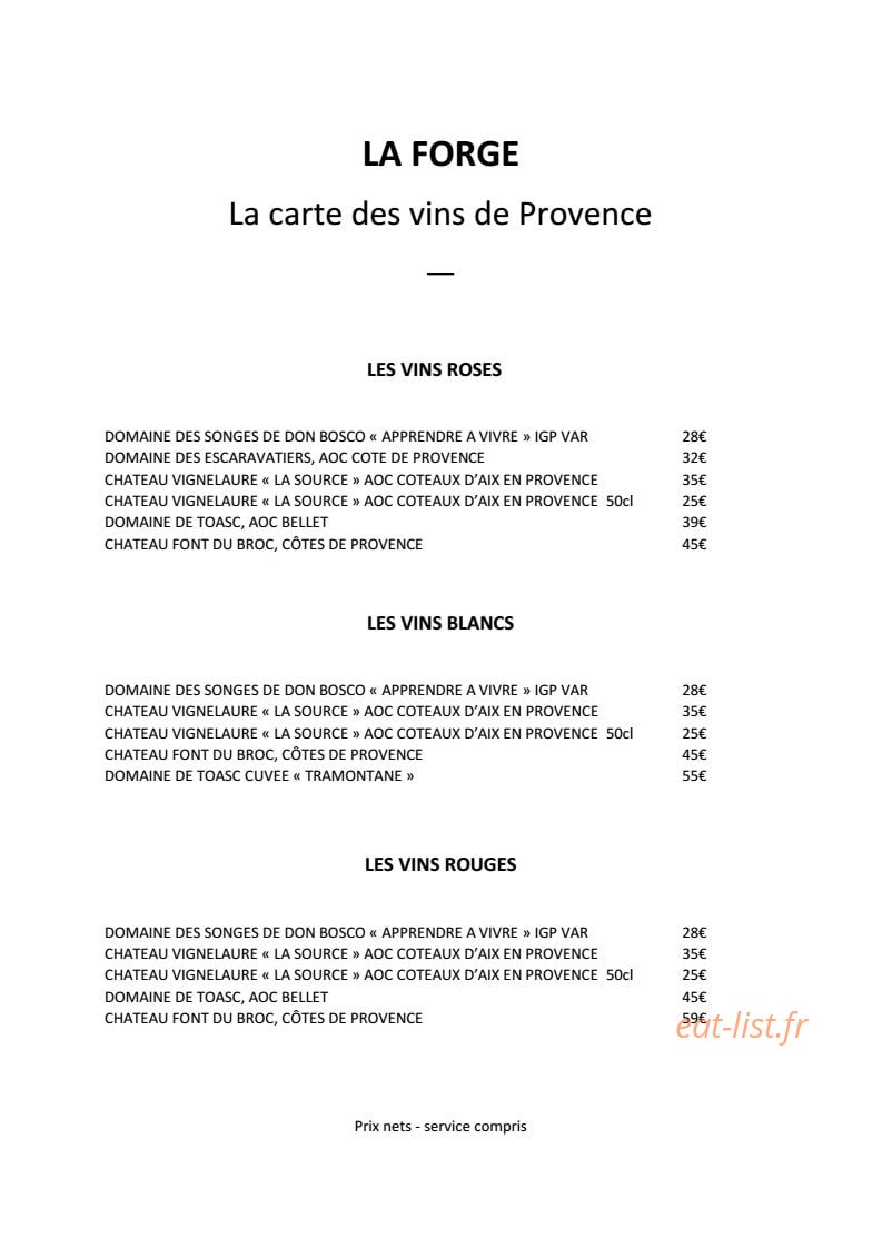 Restaurant La Forge — carte page 7