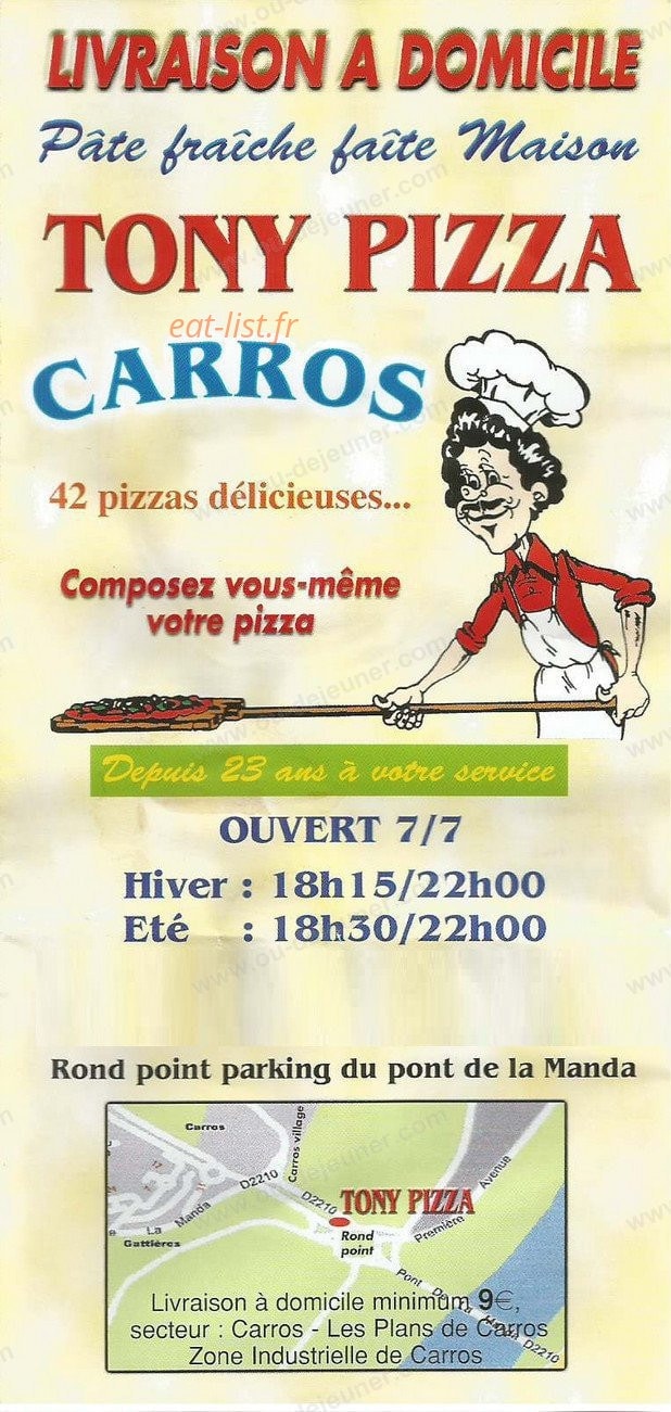 Tony Pizza — carte page 1