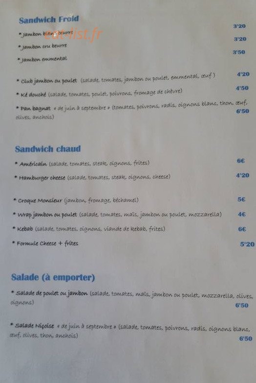 Bar de l'Auberge — carte page 2