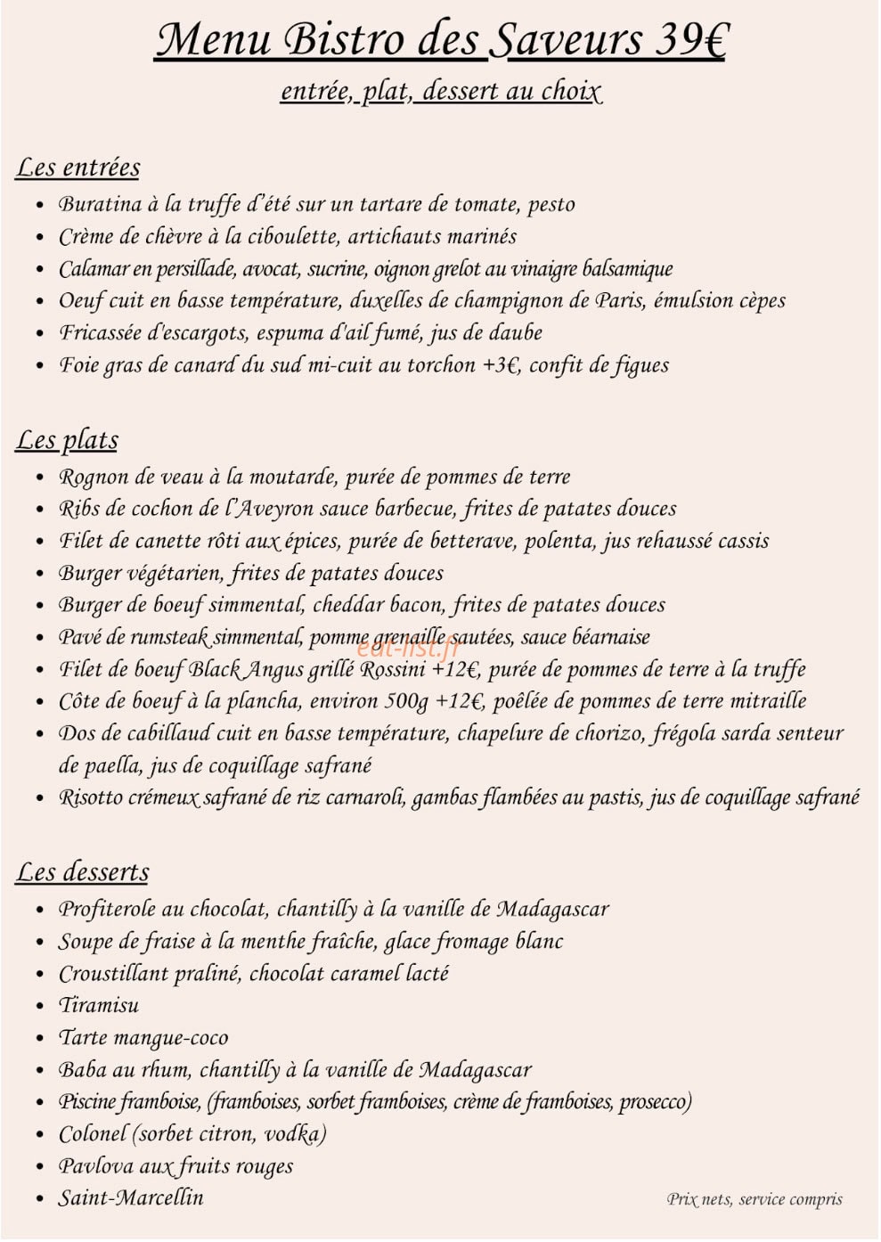 Le Bistro des Saveurs — carte page 2