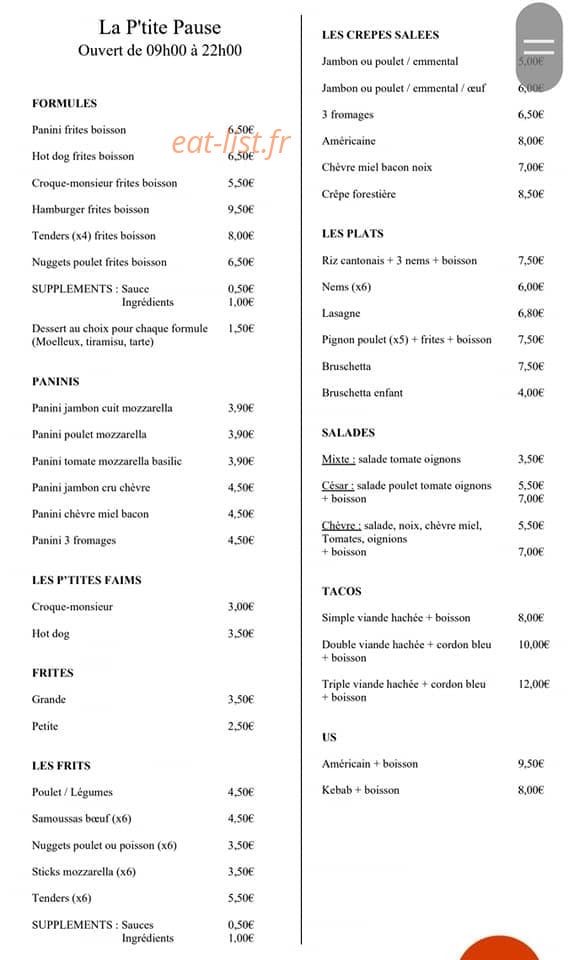 La P'tite Pause — carte page 1