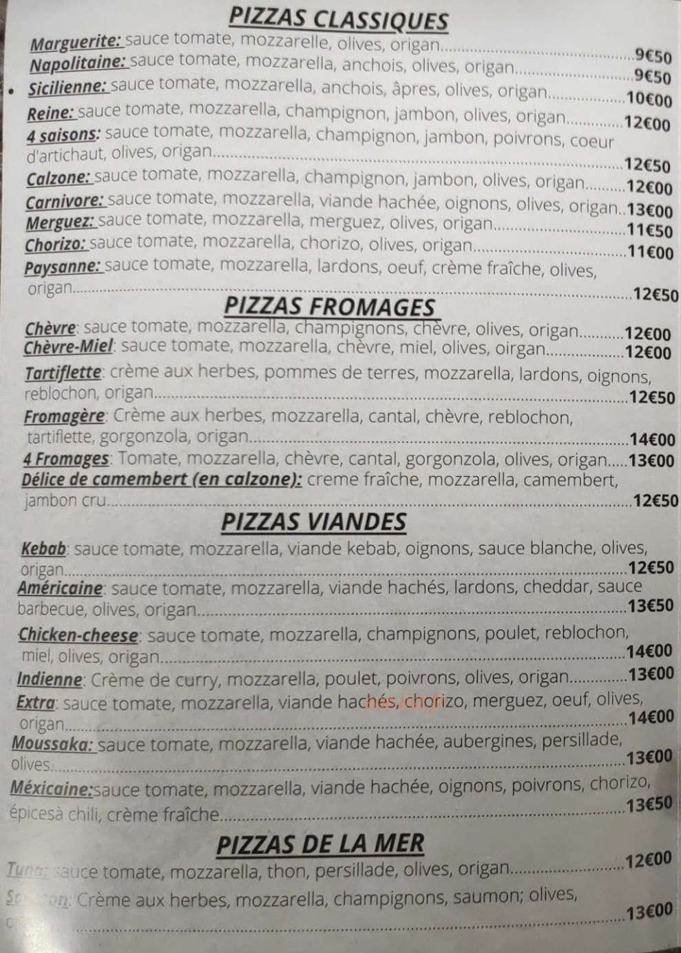 Instant Pizza — carte page 1