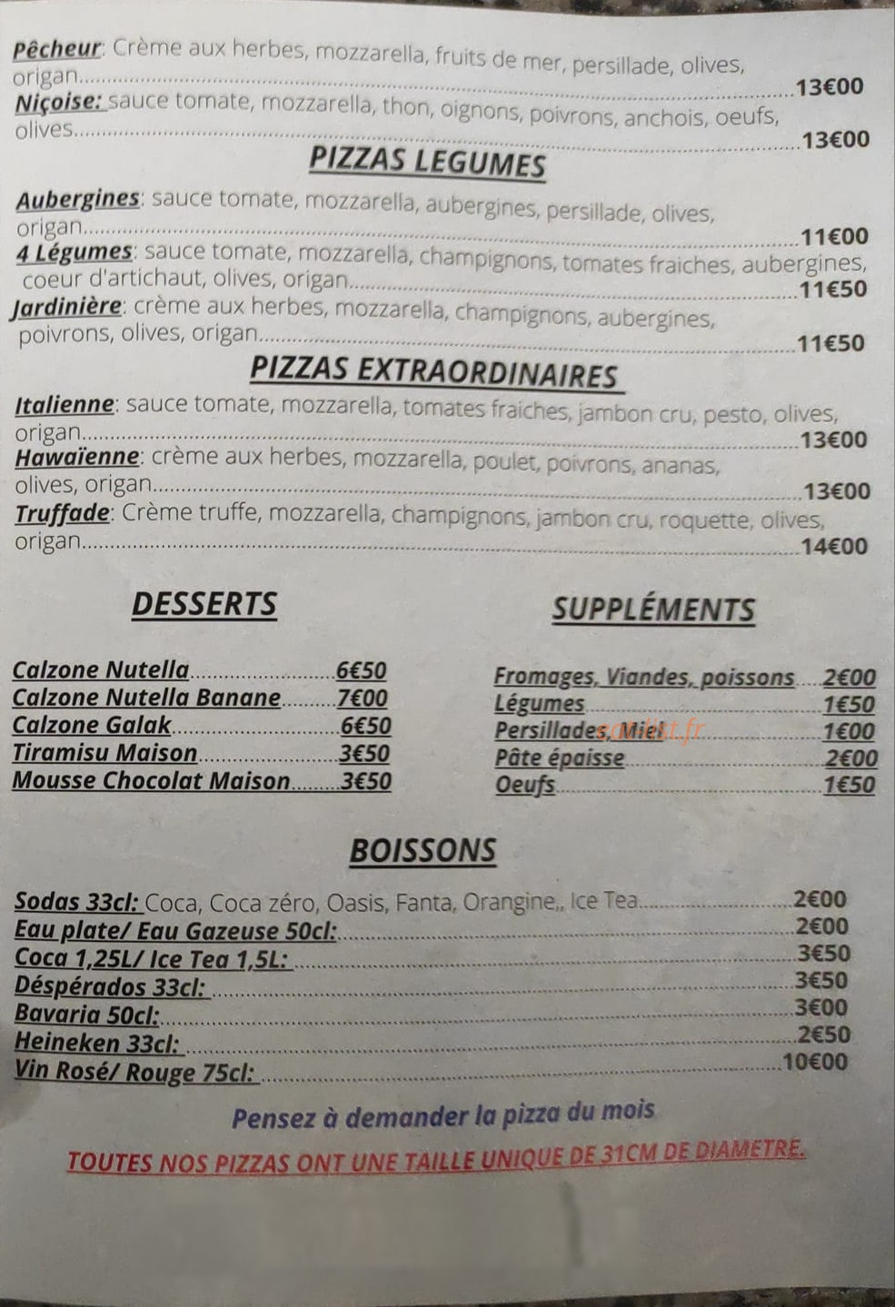 Instant Pizza — carte page 2
