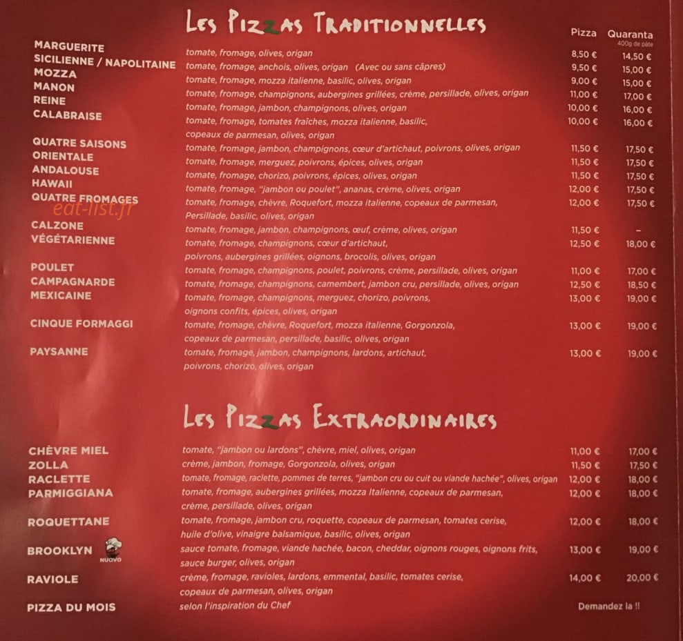 Lou Pizzaiol — carte page 1