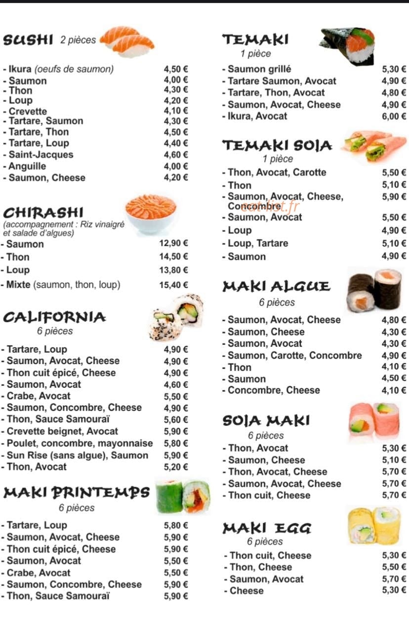 Carte et menu de Sushi manga à La Roquette sur Siagne — Sushi, makis, chirachis...