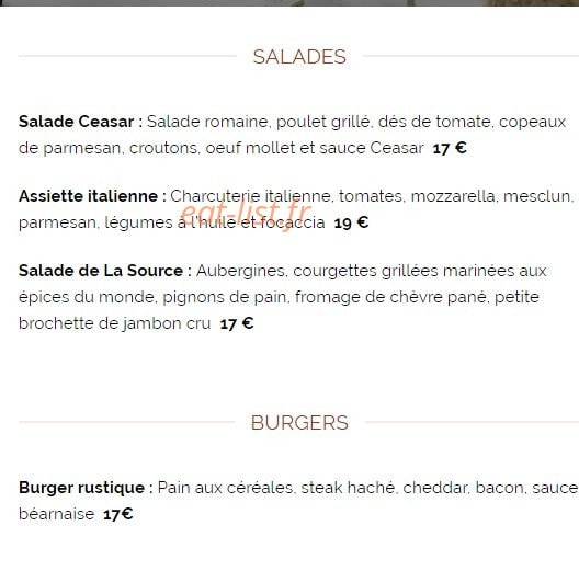 Auberge de la Source — carte page 1