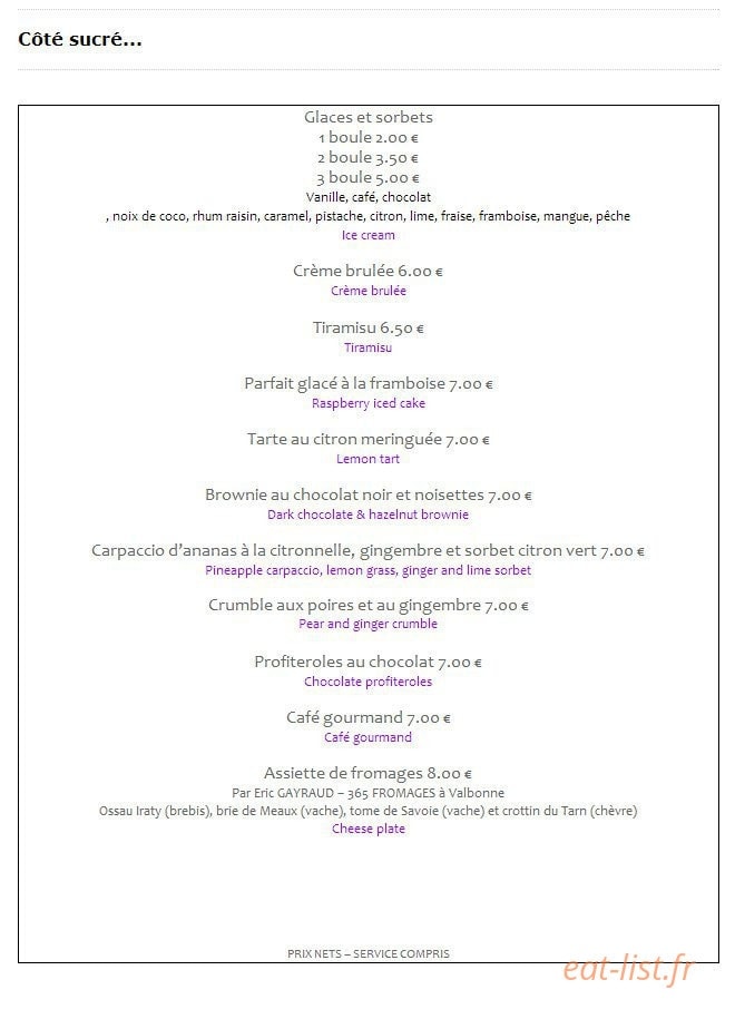 Auberge Provençale — carte page 5