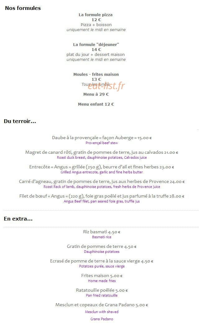 Auberge Provençale — carte page 4