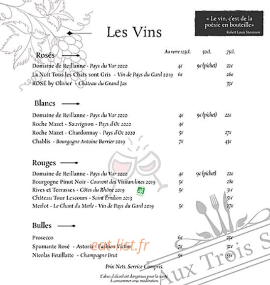 Aux Trois Sens — carte page 8
