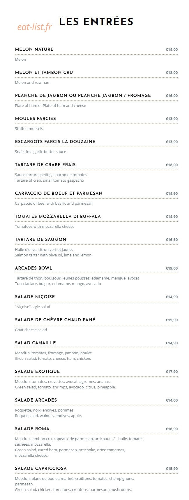 Café des Arcades — carte page 1